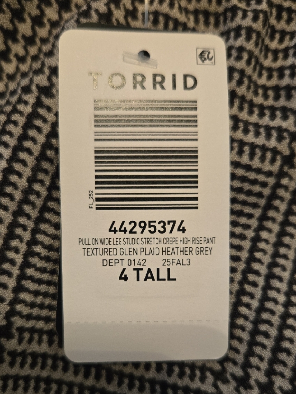 Torrid Wide Leg Studio Stretch Crepe High Rise Heather Gray Glen Plaid Pants - Picture 2 of 3